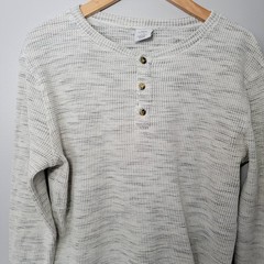 Urban Outfitters Henley Thermal Shirt Sz L White Marled Casual Preppy 90s Winter