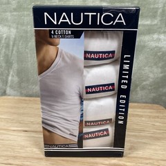 Nautica V-Neck T-Shirts Men’s S 34-36 White Cotton Limited Edition 4 Pack NWT