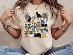 Cats and Plants Shirt Cat Lover Gardener Gift Succulent Plant Lady Tee