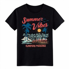 Summer Vibes Retro Beach Palm Tree Graphic Casual Cotton T-Shirt for Men Women