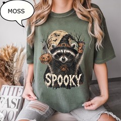 Cute Spooky Raccoon Shirt Halloween Raccoon Moon Pumpkin Season Fall Gift Tee