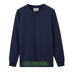Mens Long Sleeve Shirts Soild Color Heavy Cotton Retro Casual T-Shirts Pullover
