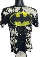 Batman Shirt Mens Small Black Yellow Tie Dye Bleach DC Comics Superhero Tee