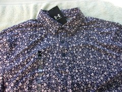 NWT Under Armour Loose Fit golf polo, men’s L, blue, pink squirrels, poly., $70