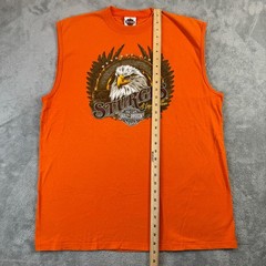 VTG Harley Davidson Tank Shirt Mens XL Orange Sleveless Sturgis Motorcycle USA
