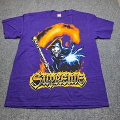 Men’s XL Supreme Grim Reaper Santa Muerte Prayer Graphic Tee Purple XL Shor