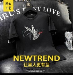 New Fashion Feather Rhinestone Summer Short Sleeve Luxury Men Streetwear T-Shirt