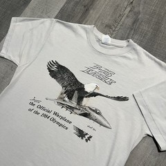 VTG 1984 Olympics F-15 Eagle Fighter Jet Grey Official Warplane 80s T Shirt Sz L
