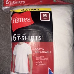 New Hanes Men’s Crewneck T-Shirt Tee Tagless 6-PACK Sz M 38”-40”