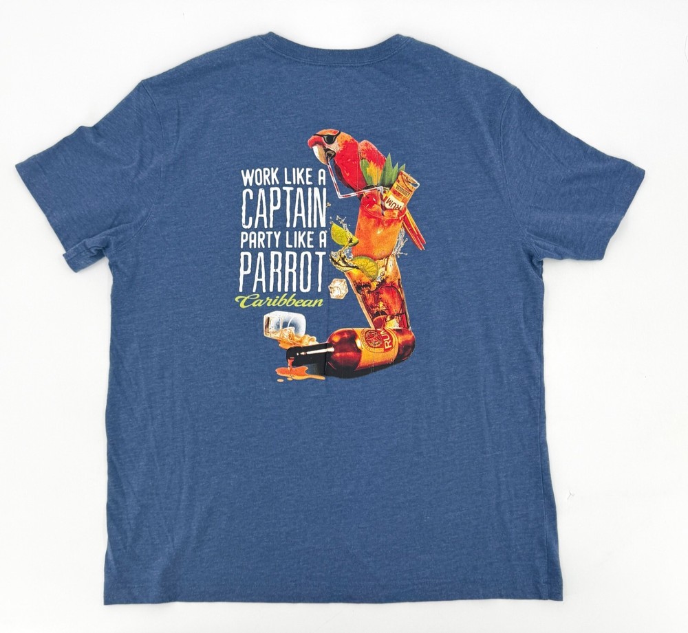 Carribbean Shirt Adult Medium Blue Parrot Tropical Graphic Hawaiian Rum