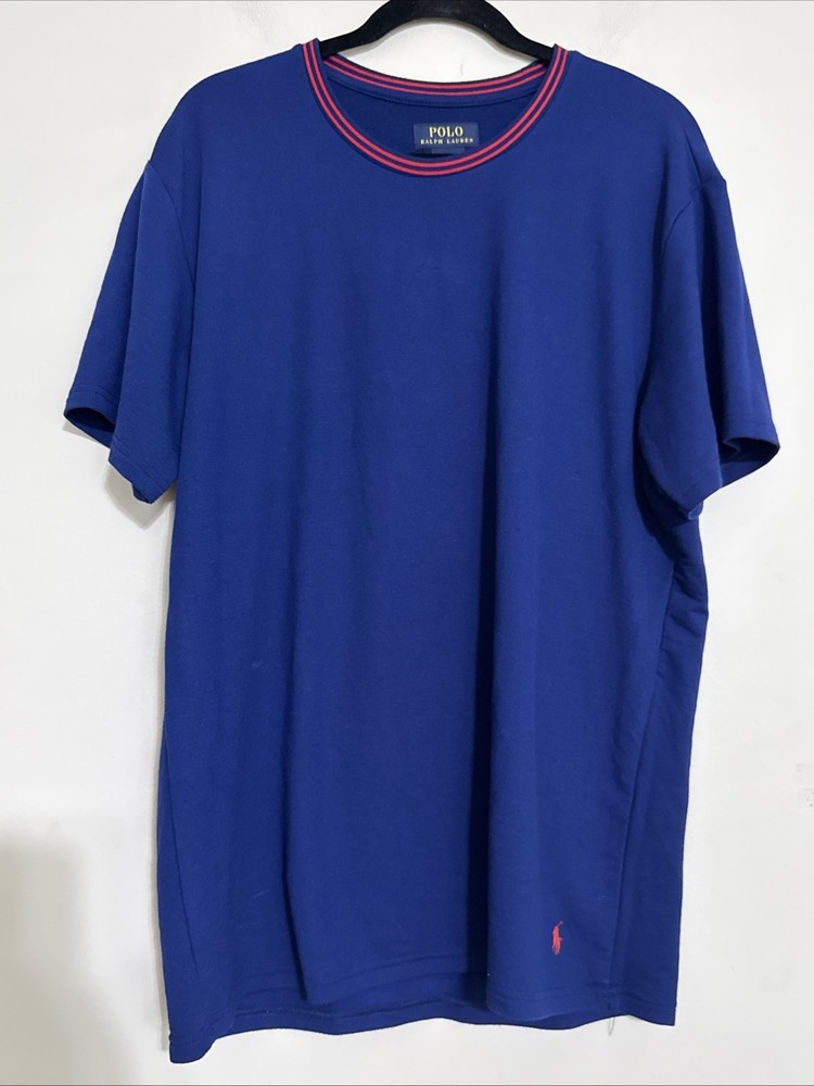POLO RALPH LAUREN men t shirt large BLUE CASUAL BEACH OFFICE PULL ON CREW NECK