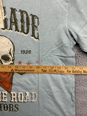 No Boundaries Shirt Mens Small Light Blue Renegade Skull Biker Graphic Tee Moto