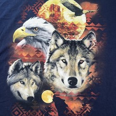 Wolf Eagle Southwest Aztec Graphic T-Shirt 2XL Navy Blue Heavy Cotton