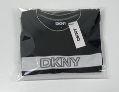DKNY Sport Black/White Logo Stripe Crew Neck Short Sleeve T-Shirt Size S.