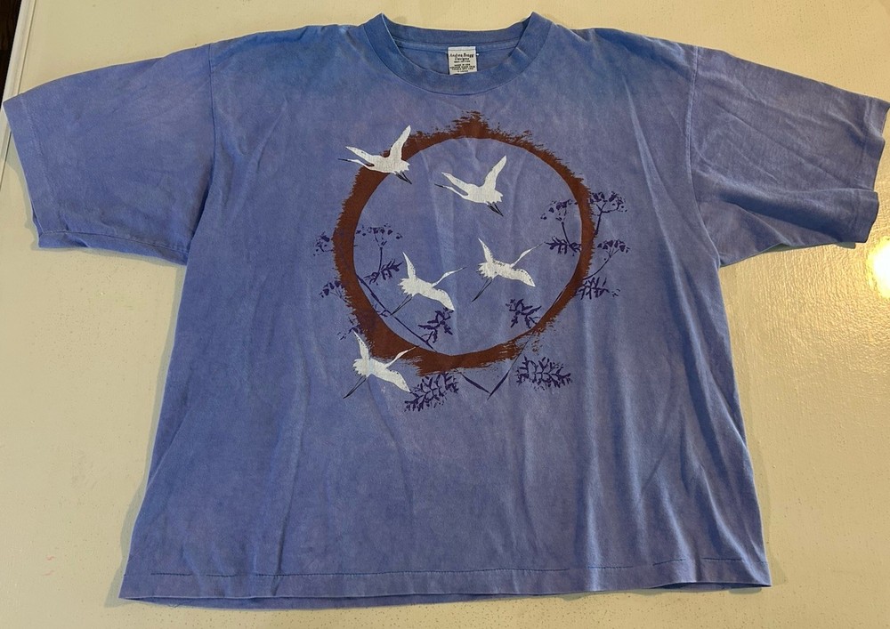 VTG Andrea Bragg Migrating Sandhill Cranes T-Shirt XL Cotton Single Stitch