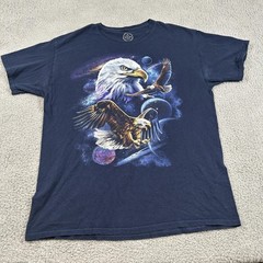 Bald Eagle Space Shirt Mens Large Navy Blue DOM Animals Graphic Nature Tee Birds