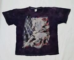The Mountain White Horse American Flag Print Purple Shirt Size XL