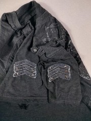 Vintage Y2K Shirt Mens Large Gray Math Print Zipper Pocket Epaulet Studded