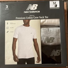 New Balance Men’s Sz M 3 Pack White Gray Black Tag Free Cotton Crew Neck Tee NIB