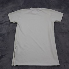 WEIV Essential Shirt Mens M Ivory Short Sleeve Mock Neck Stretch Zip Casual Tee