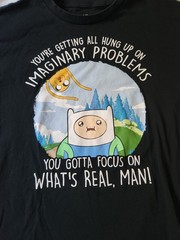 Mad Engine Adventure Time Finn Jake Black Graphic T-Shirt Mens L/G Crew Neck