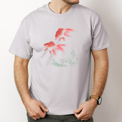 Goldfish Watercolor Tshirt Aquatic Art Shirt Koi Inspired Gray Tee