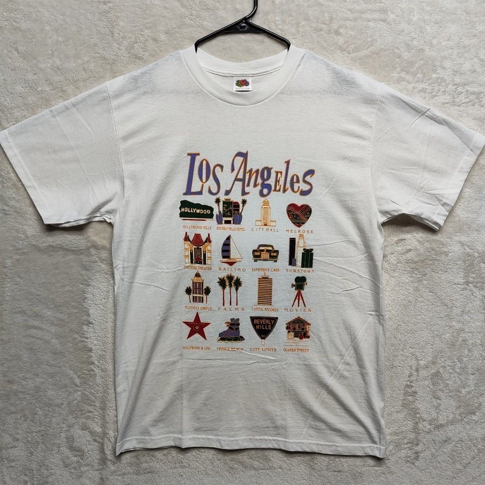 Vintage Hanes Heavyweight Los Angeles Tourist Sites White T-Shirt Tee Size Large