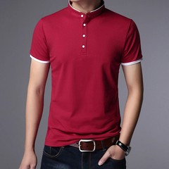 Men Polo Shirt Short Sleeve Business Casual Cotton Solid Color Lapel Knit Top