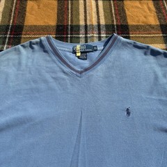 Vintage 90s Polo Ralph Lauren V Neck T Shirt Blue Mens XL Made In USA Old Money