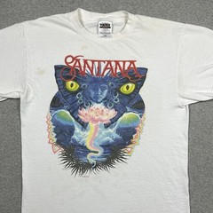 Vintage Santana T Shirt Mens Large 90s Rock Band White Psychedelic Double Sided