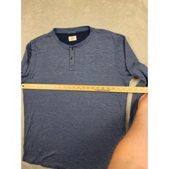 Marine Layer Henley Shirt Mens XL Blue Striped Long Sleeve Raw Hem Cotton Blend