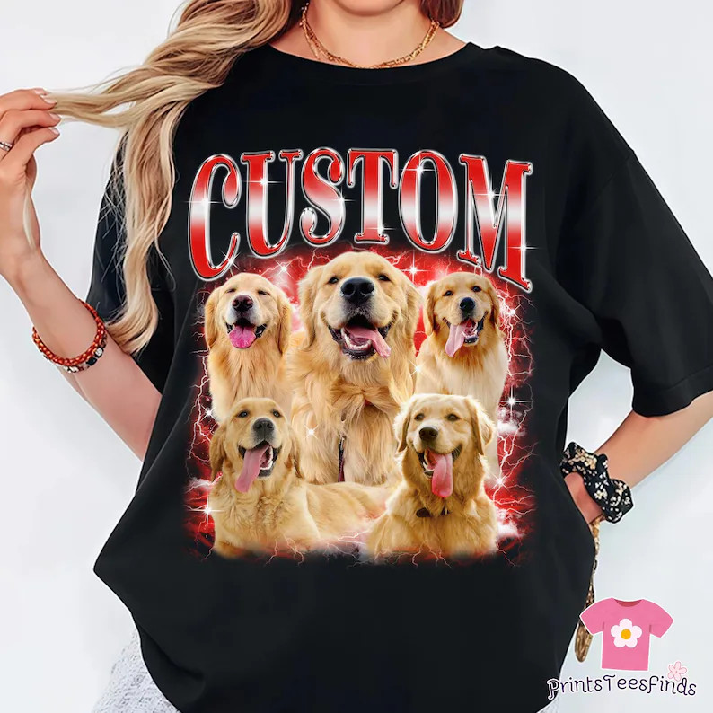 Personalized Pet Bootleg Shirt Custom Dog Cat Photo Tee Gift