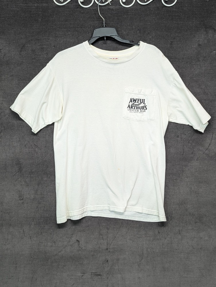 Vintage 90s Awful Arthur’s Oyster Bar White T-shirt USA Made Outer Banks Medium