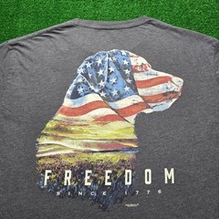 Jedco Tshirt Mens 2XL Gray American Flag Hunting Dog Freedom Graphic Tee