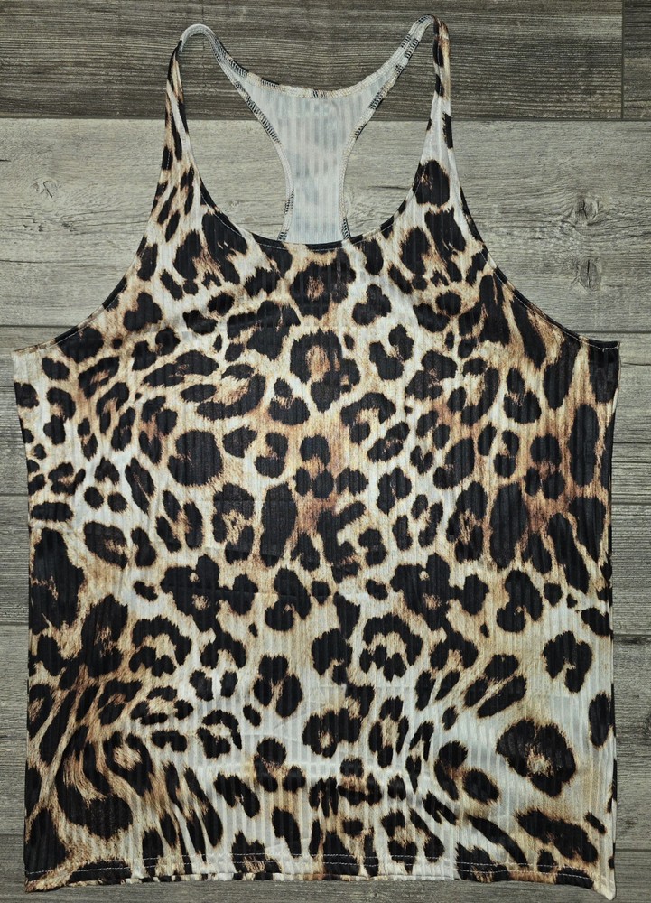 Trendy Racerback Tank Top FIT UNISEX Size Small Medium Leopard Animal Print cool