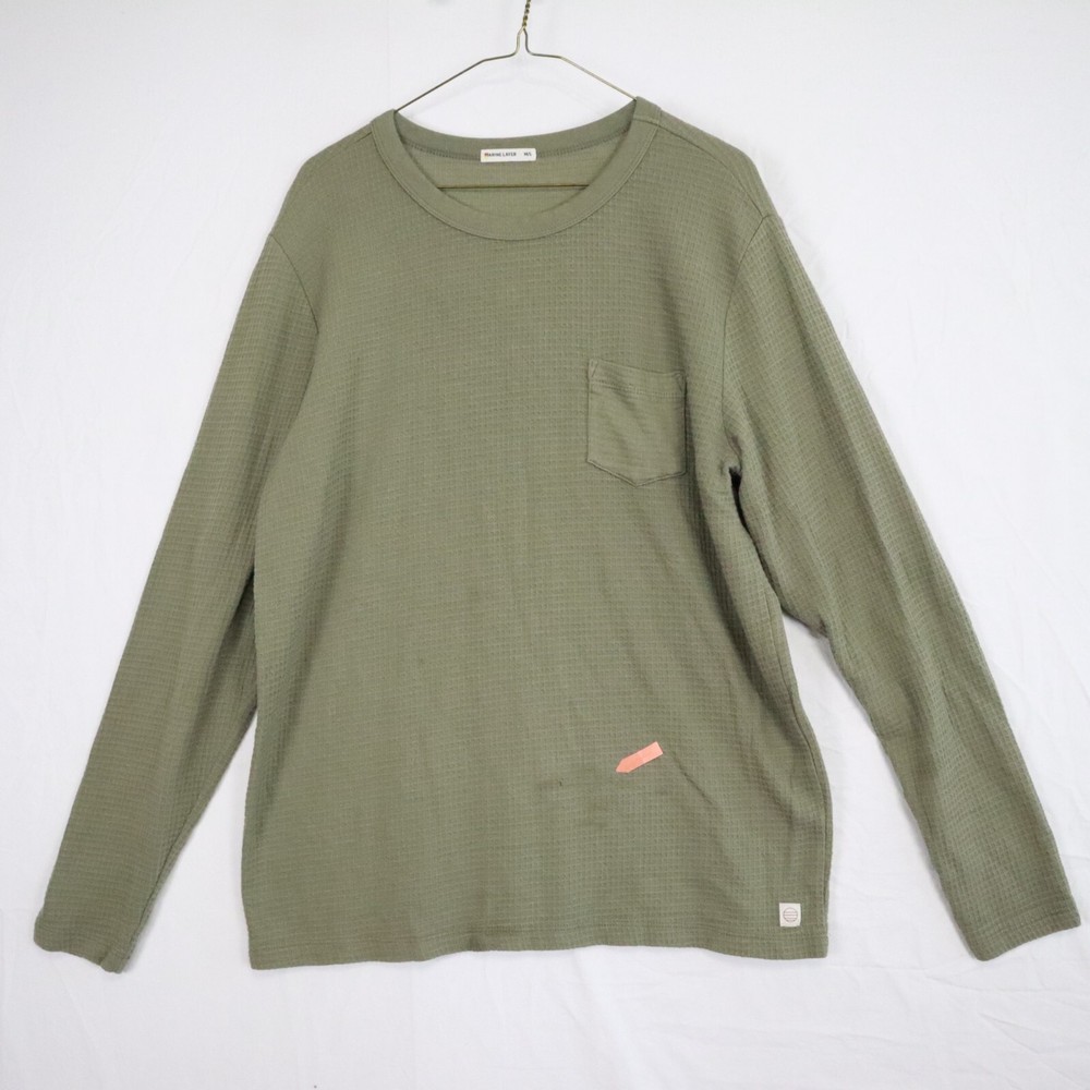 Marine Layer Shirt Mens M/L Thermal Waffle Knit Casual Pocket Green Long Sleeve