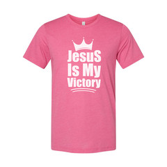 Unisex Christian T Shirt Featuring The Phrase Jesus Is My Victory With Crown Emb
