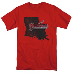 Nicholls State University Adult T-Shirt State Shape, Red, S-5XL