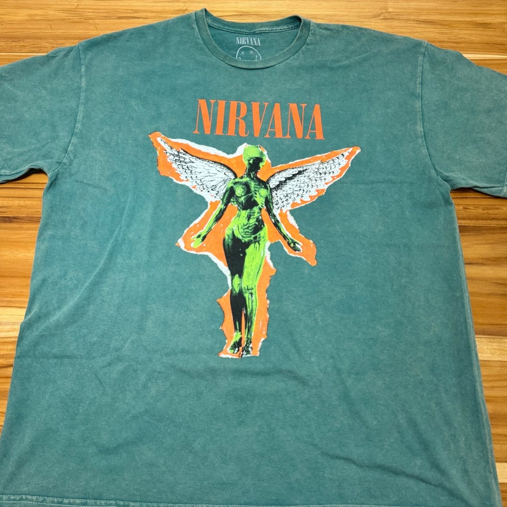 Nirvana In Utero T-Shirt Mens XL Faded Green Grunge Kurt Cobain Band Tee 2021