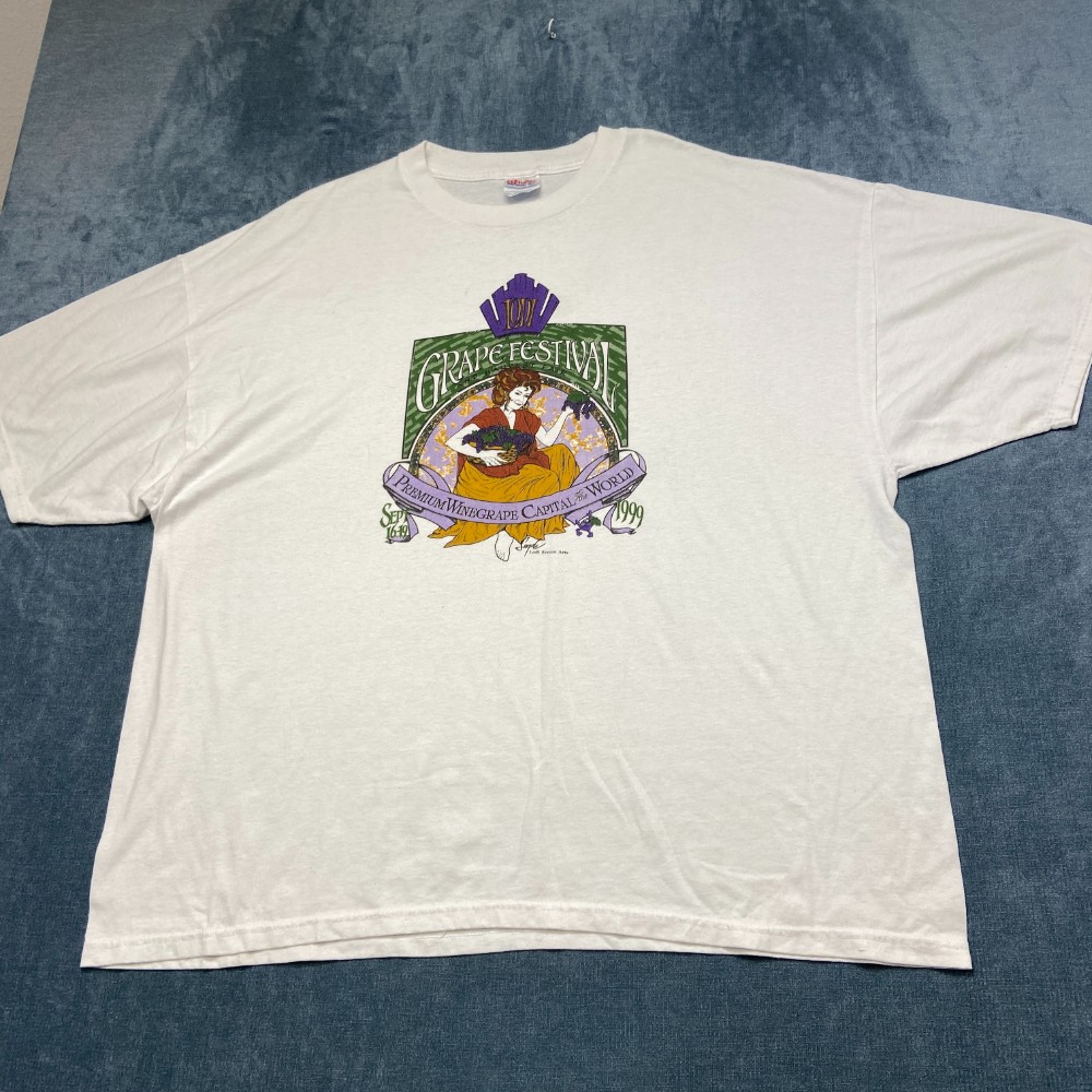 VTG Hanes 1999 Grape Festival Premium Wine Grape T-Shirt Mens XL White Graphic