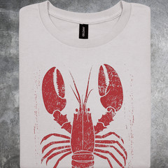 Maine Shirt Lobster Graphic Coastal Seafood Art Block Style Nautical Tshirt Gray