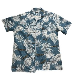 Tropical Storm Men’s Shirt Size L Blue Aloha Hawaiian Floral Canoe Print Casual