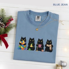 Knitting Black Cat Shirt, Cute Crochet Cat Tshirt, Knitter Gift for Her T-Shirt