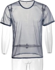 Zonbailon Mens Sexy Mesh Fitted Shirt Black Short Sleeve Through Muscle T-Shirts