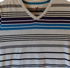 Amplify men’s gray/black striped short-sleeve v-neck t-shirt size S