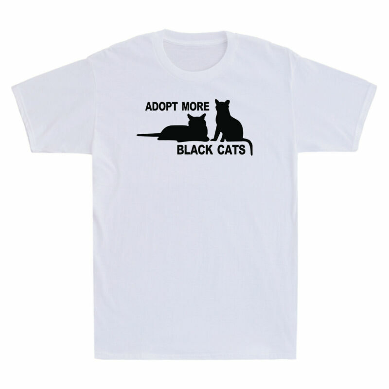 Adopt More Black Cats Funny Cat Lovers Gift Men’s Cotton T-Shirt