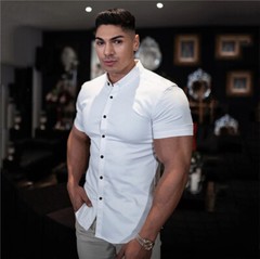 Camisa Elegante De Manga Corta Para Hombres Moda Botones Verano Negocios Casual