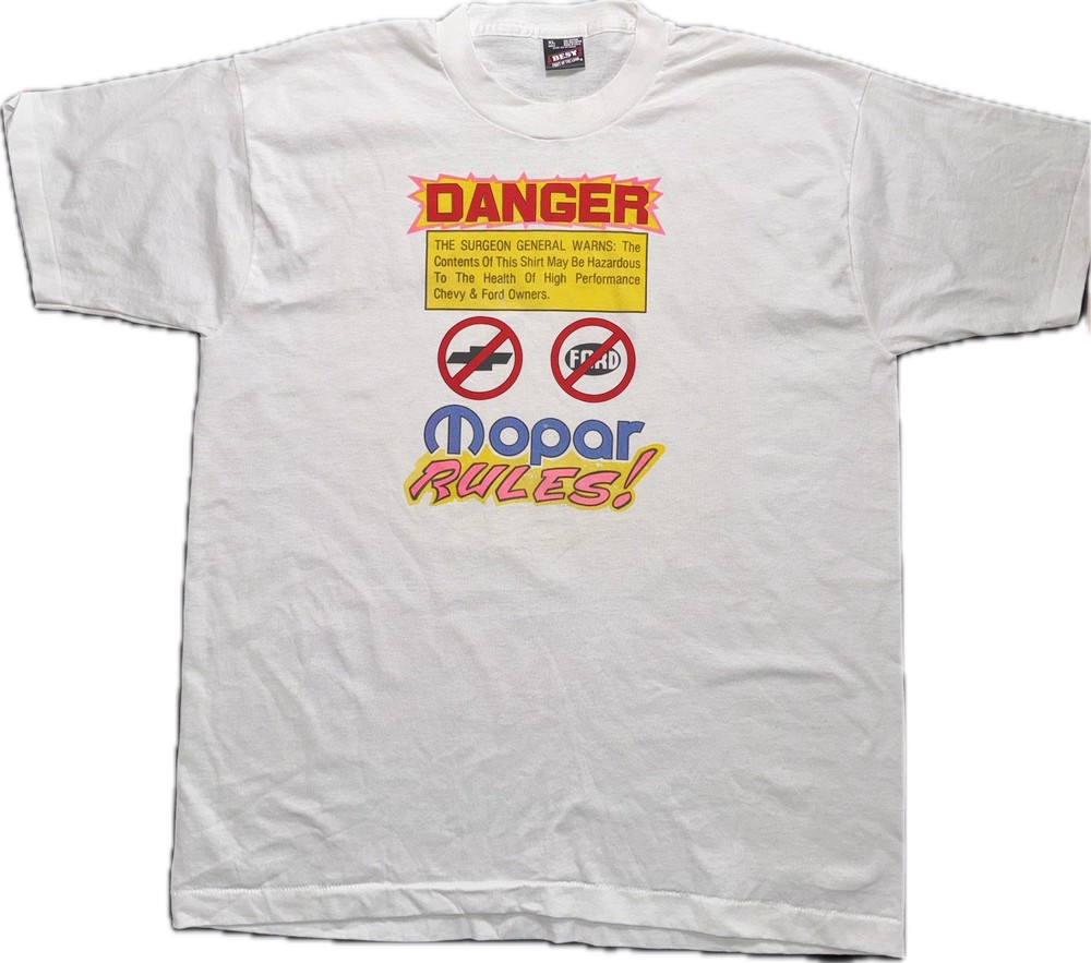 Vintage 90’s XL White NOS Mopar Rules Single Stitch, Made In USA.