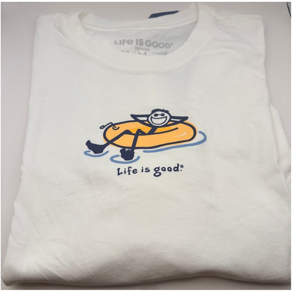 Life is Good Mens Crusher Tee Inner Tube Jake Graphic T-Shirt White Medium NWT
