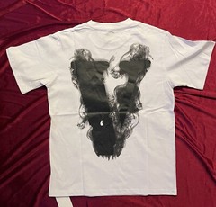 Size Medium White Round Neck V Lone T Shirt Angel Smoke Black Print 100% Cotton